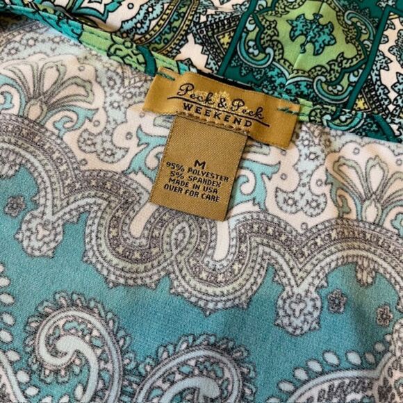 Peck & Peck Women's Sleeveless Top Emerald Green Paisley Medallion Print Medium - Picture 6 of 9